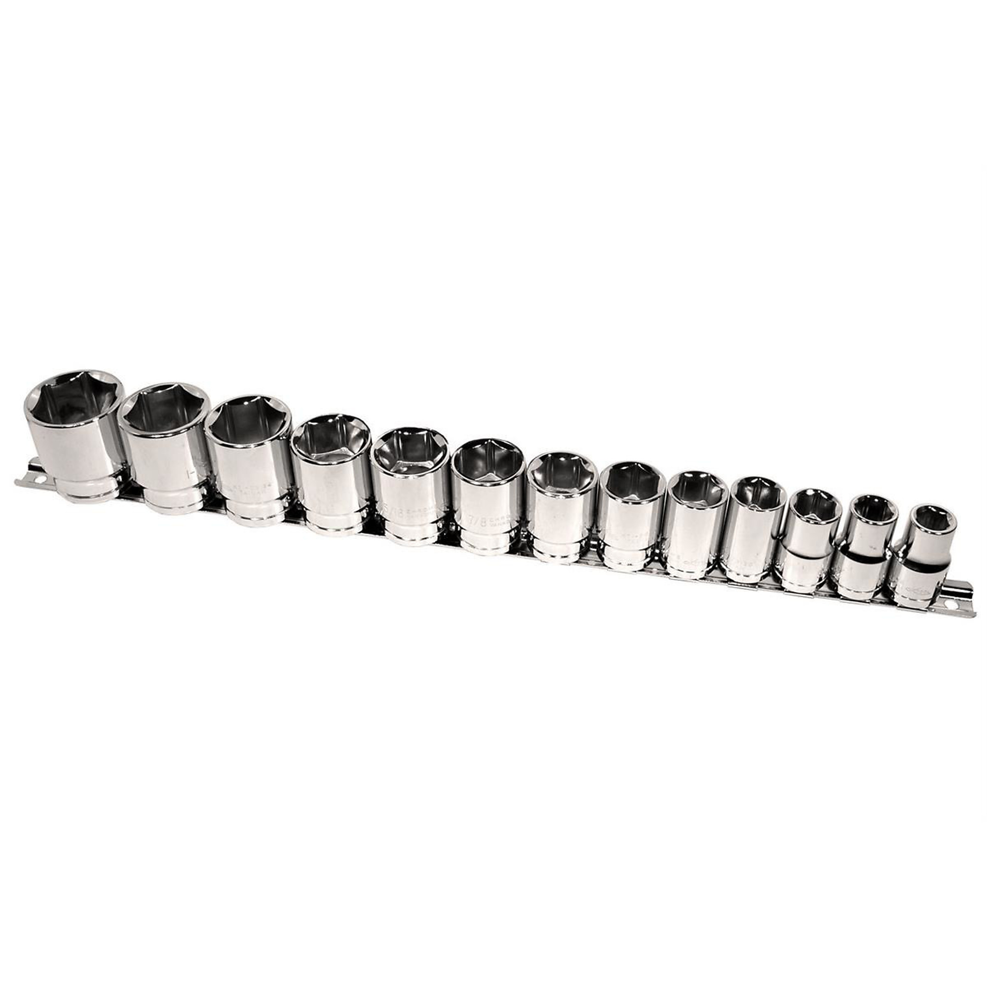 K-Tool International 13-Piece 1/2in. Drive 6-Point SAE Shallow Socket Set — Chrome Vanadium Steel, High Polish Finish, Model# KTI23110